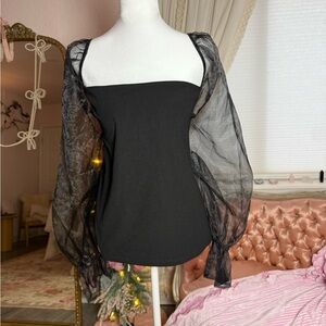 Eloquii Black Top with Sheer Sleeves